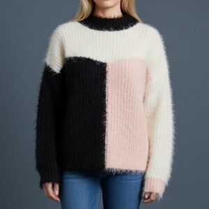 Y2K Color Block Chenille Oversized Shaggy Eyelash Sweater